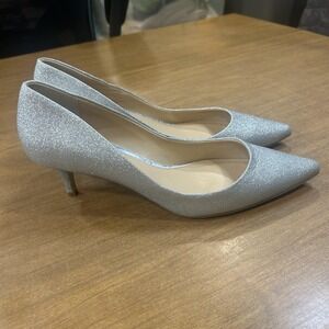Jewel Badgley Mischka Shoes Womens Size 8.5 Silver Glitter Kitten Heel Pumps